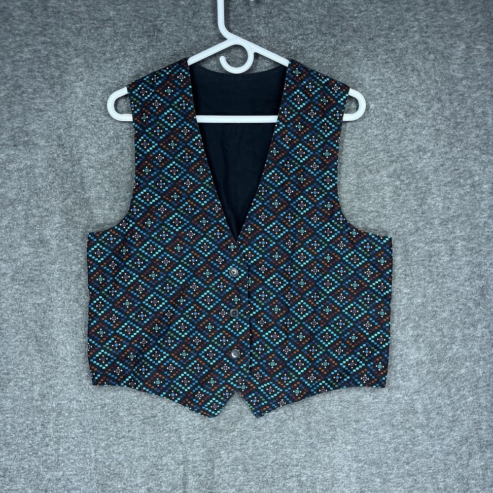Vintage Handmade Vest Womens Large Southwestern Indian Aztec Black Boho Buttons